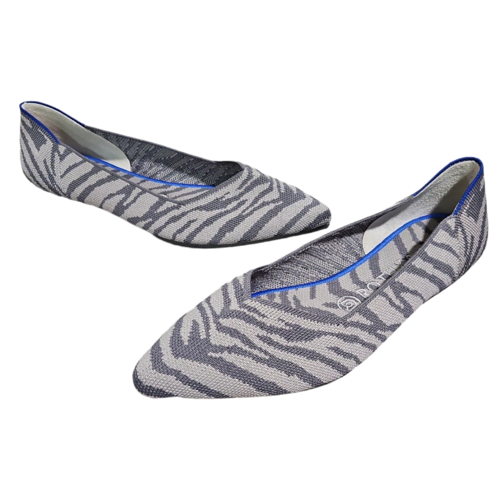 ROTHY'S The Pointe Gray Zebra w/Red Heel Stripe Size 9 Retired Print EUC No Box
